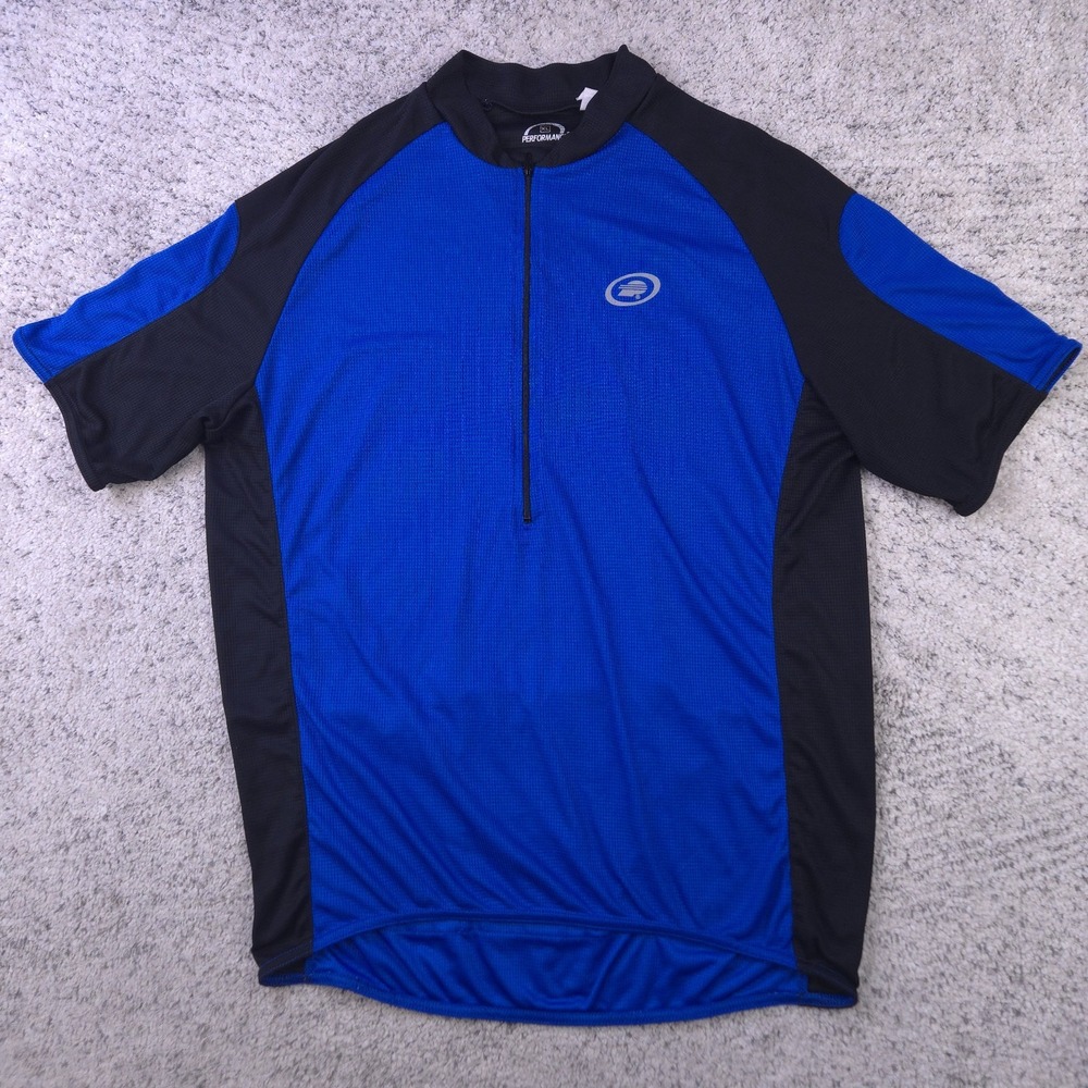 Performance Cycling Jersey Mens XL Half Zip Short Sleeve Cycle Blue Black Biking